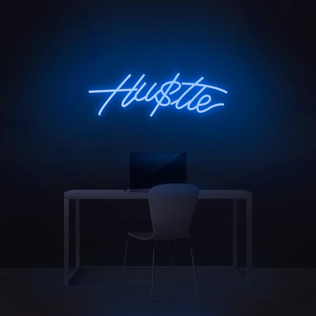 Néon LED décoratif "Hustle" de couleur bleue