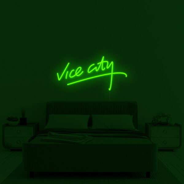 Néon mural vert avec logo Vice City