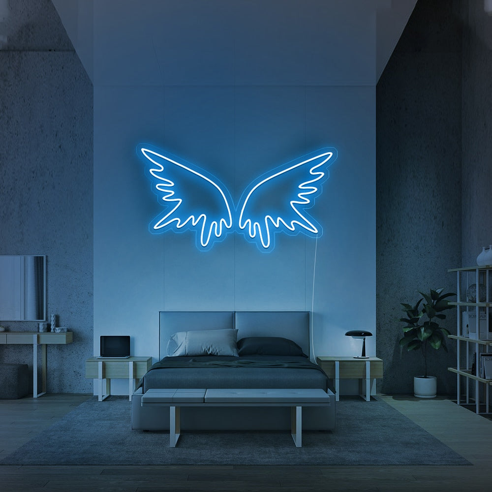 Neon LED bleu clair avec design "Ailes d'ange"