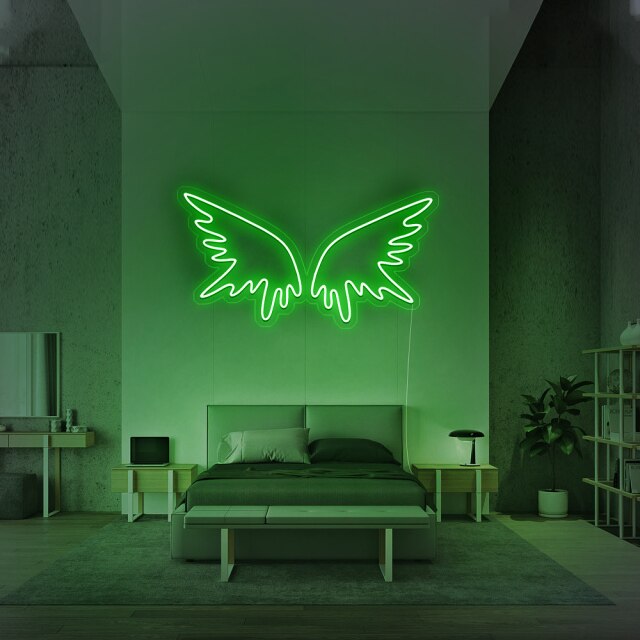 Neon mural vert "Ailes d'ange"