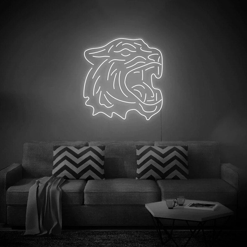 Néon mural LED blanc avec design Tigre