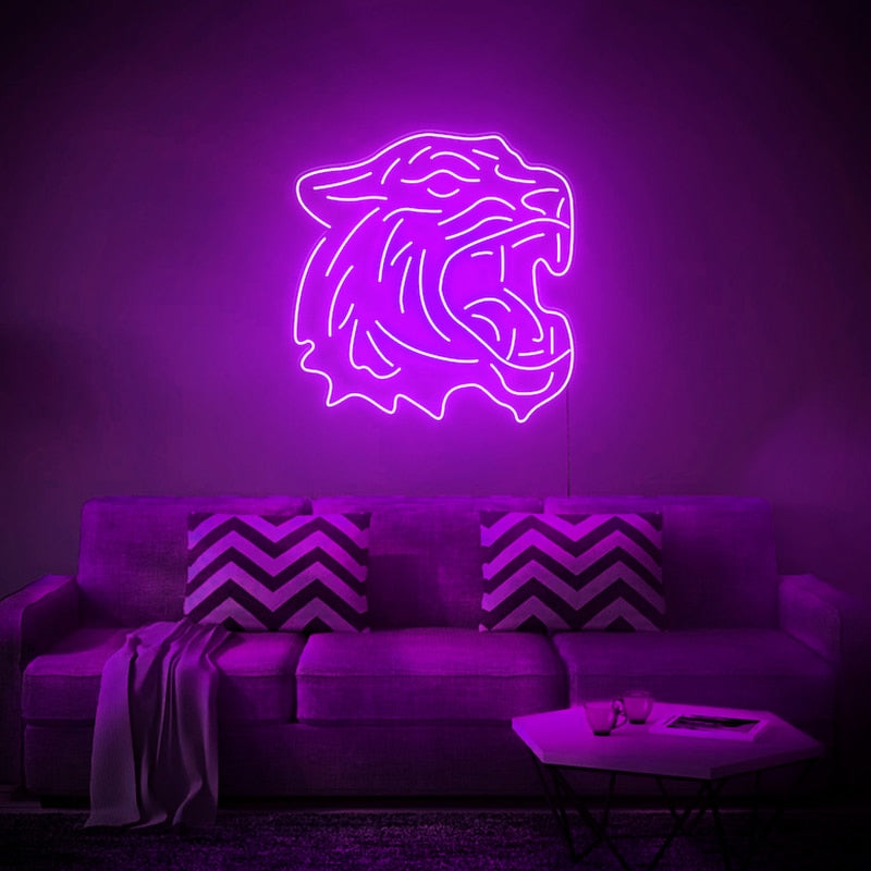 Néon LED mural avec design Tigre violet