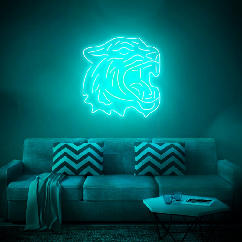 Néon LED bleu clair avec design de Tigre