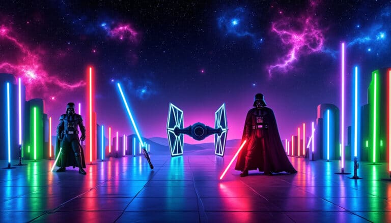 ajoutez une touche geek à votre intérieur avec un néon star wars. idéal pour tous les fans de la saga, ce luminaire original apportera une ambiance unique et futuriste à votre déco.