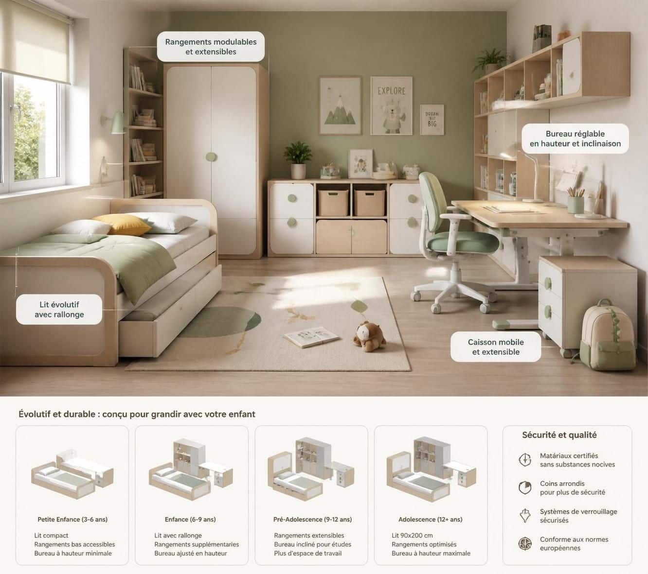 d&eacute;couvrez notre s&eacute;lection de meubles &eacute;volutifs con&ccedil;us pour accompagner la croissance de votre enfant, alliant fonctionnalit&eacute;, confort et design adaptable.